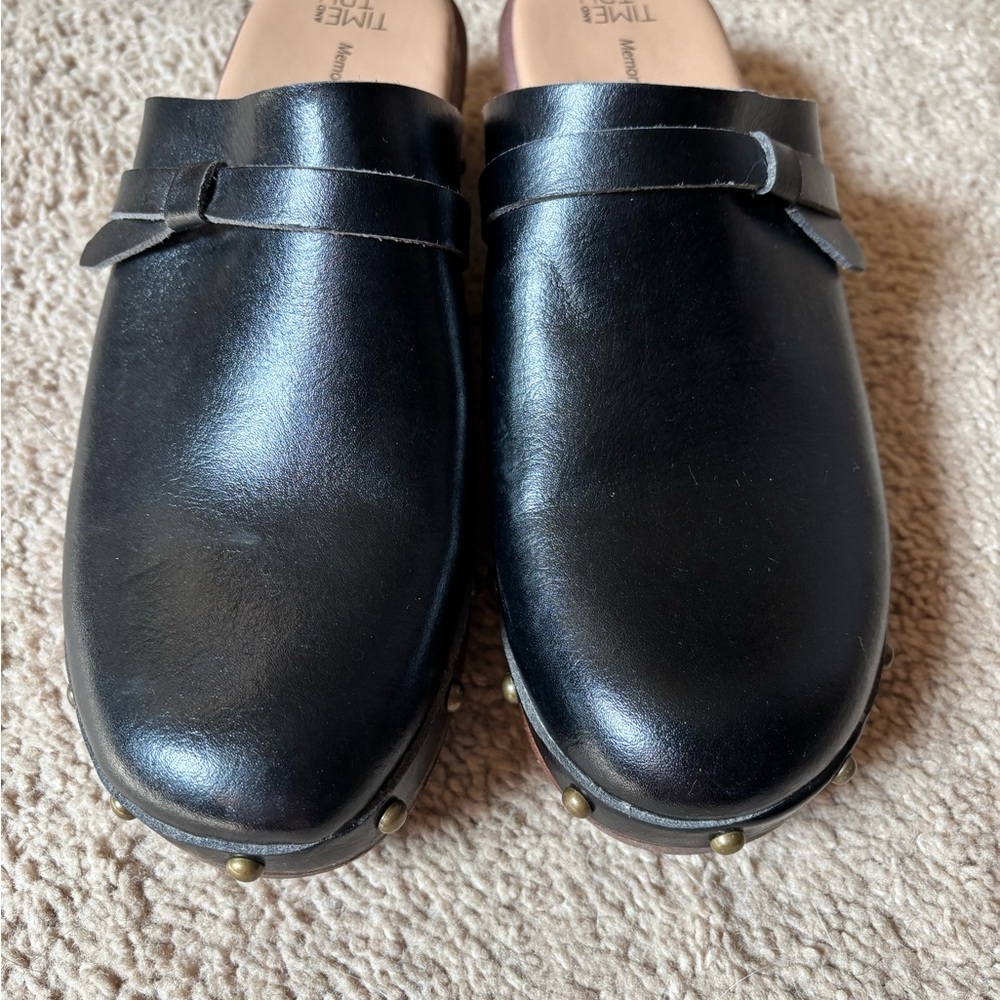Time and Tru Black Mules with Studded Detail